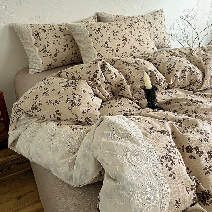 91家纺网 家纺一手货源 找家纺 （总）仟网汇 2025新款亚麻复古花边系列四件套