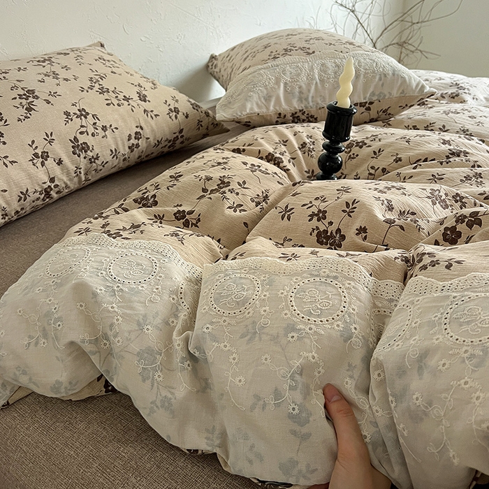 91家纺网 家纺一手货源 找家纺 （总）仟网汇 2025新款亚麻复古花边系列四件套