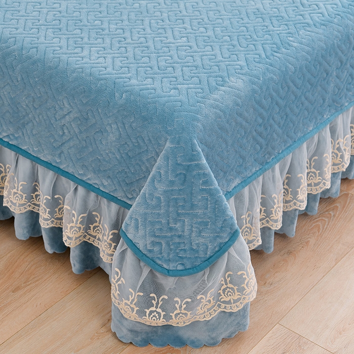 91家纺网 家纺一手货源 找家纺 畅畅家纺 2025新款11斤秋冬加厚纯色韩版牛奶绒夹棉床盖四件套-倾城 倾城-海蓝