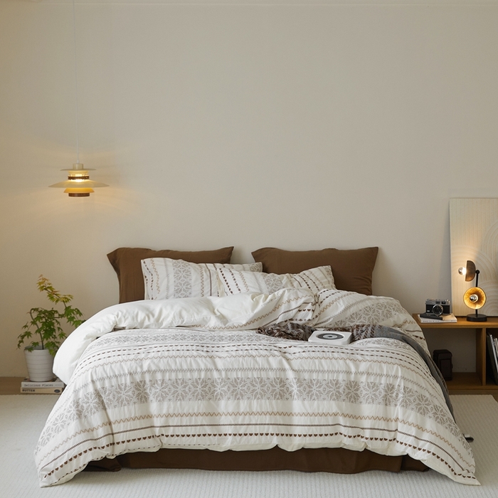 91家纺网 家纺一手货源 找家纺 （总）山舍家居 2025新款全棉纯棉色织提花四件套-遇见费尔岛