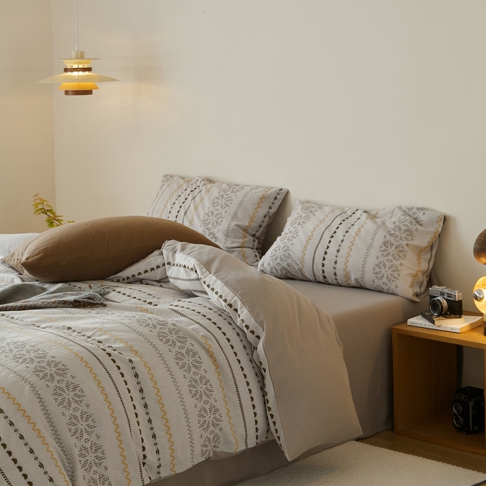 91家纺网 家纺一手货源 找家纺 （总）山舍家居 2025新款全棉纯棉色织提花四件套-遇见费尔岛