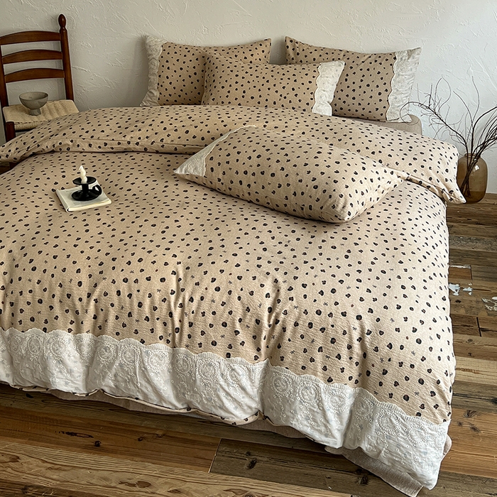 91家纺网 家纺一手货源 找家纺 仟网汇 2025新款亚麻复古花边系列四件套 复古豹