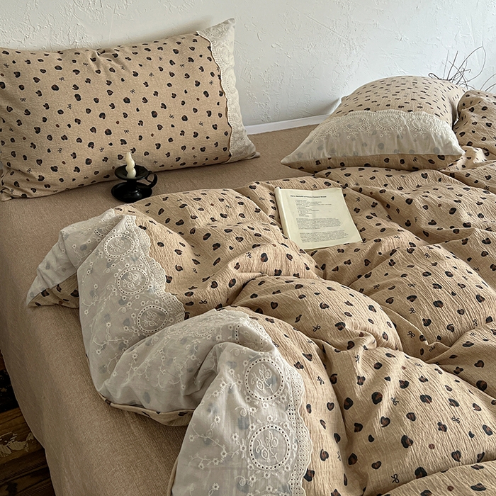 91家纺网 家纺一手货源 找家纺 仟网汇 2025新款亚麻复古花边系列四件套 复古豹