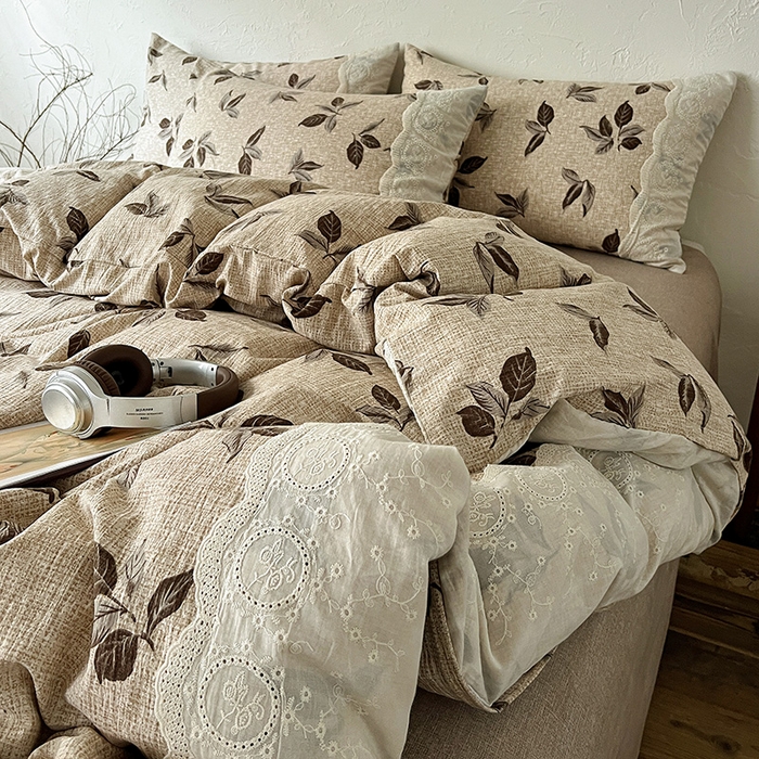 91家纺网 家纺一手货源 找家纺 仟网汇 2025新款亚麻复古花边系列四件套 花季