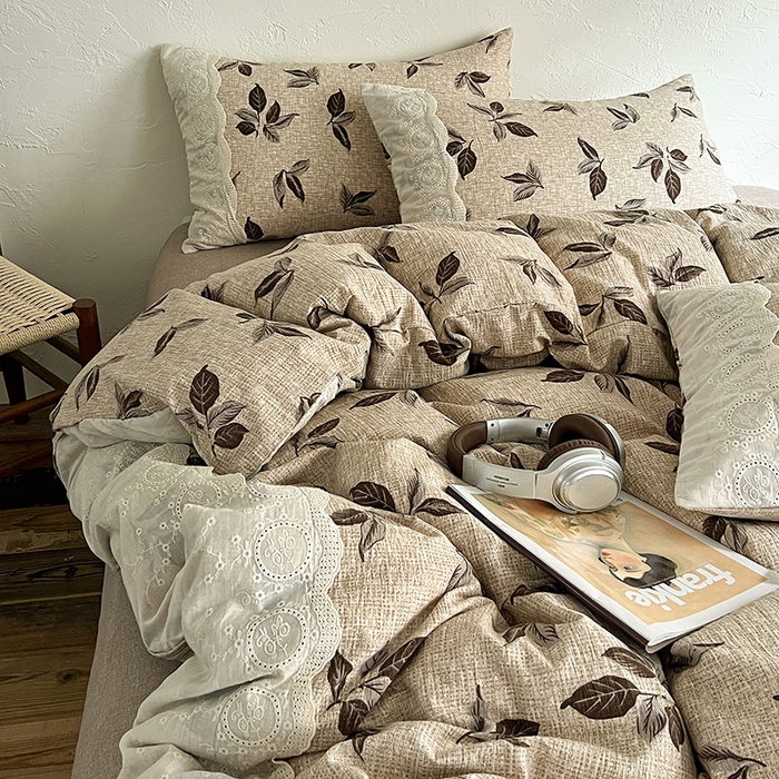 91家纺网 家纺一手货源 找家纺 仟网汇 2025新款亚麻复古花边系列四件套 花季