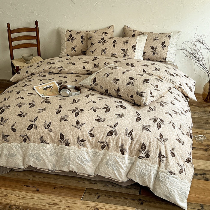 91家纺网 家纺一手货源 找家纺 仟网汇 2025新款亚麻复古花边系列四件套 花季