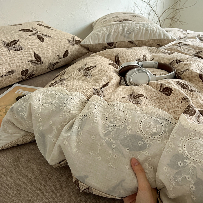 91家纺网 家纺一手货源 找家纺 仟网汇 2025新款亚麻复古花边系列四件套 花季