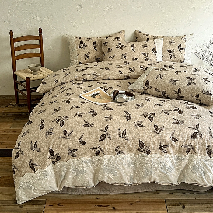 91家纺网 家纺一手货源 找家纺 仟网汇 2025新款亚麻复古花边系列四件套 花季