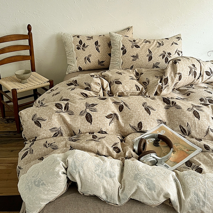 91家纺网 家纺一手货源 找家纺 仟网汇 2025新款亚麻复古花边系列四件套 花季