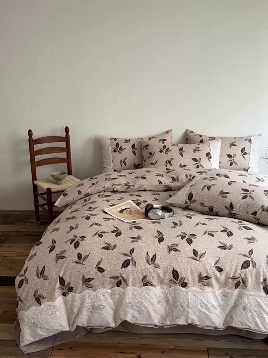 91家纺网 家纺一手货源 找家纺 仟网汇 2025新款亚麻复古花边系列四件套 花季