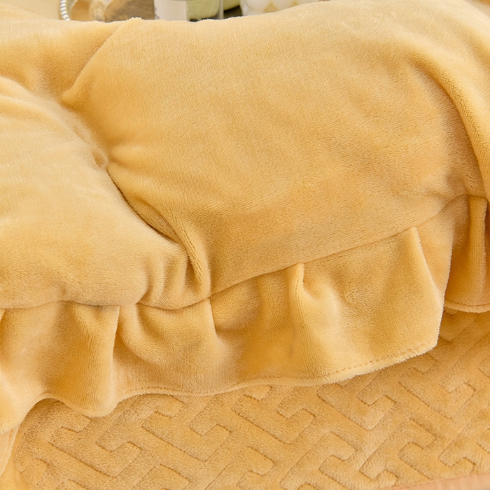 91家纺网 家纺一手货源 找家纺 畅畅家纺 2025新款11斤秋冬加厚纯色韩版牛奶绒夹棉床盖四件套-倾城 倾城-黄