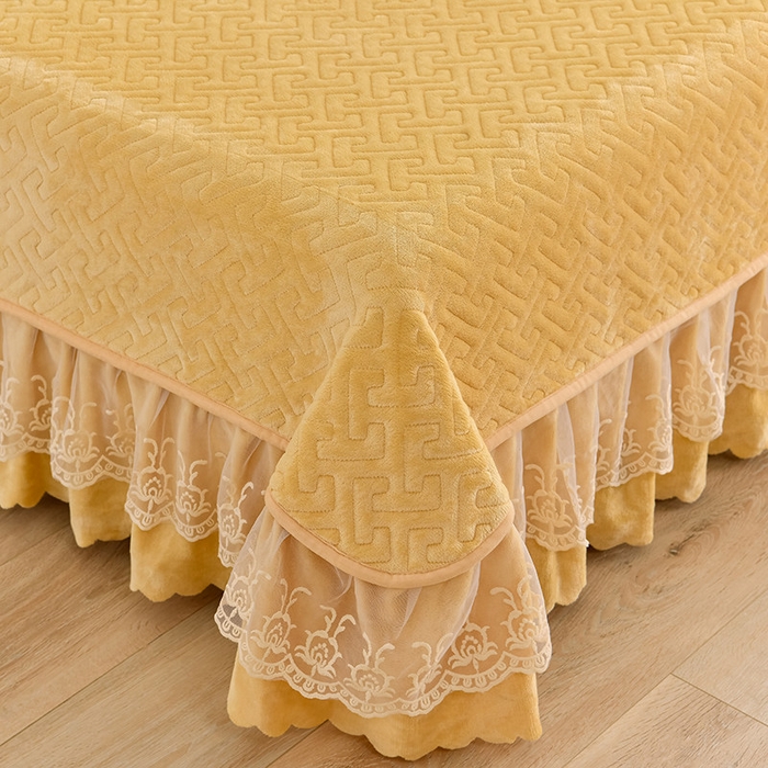 91家纺网 家纺一手货源 找家纺 畅畅家纺 2025新款11斤秋冬加厚纯色韩版牛奶绒夹棉床盖四件套-倾城 倾城-黄