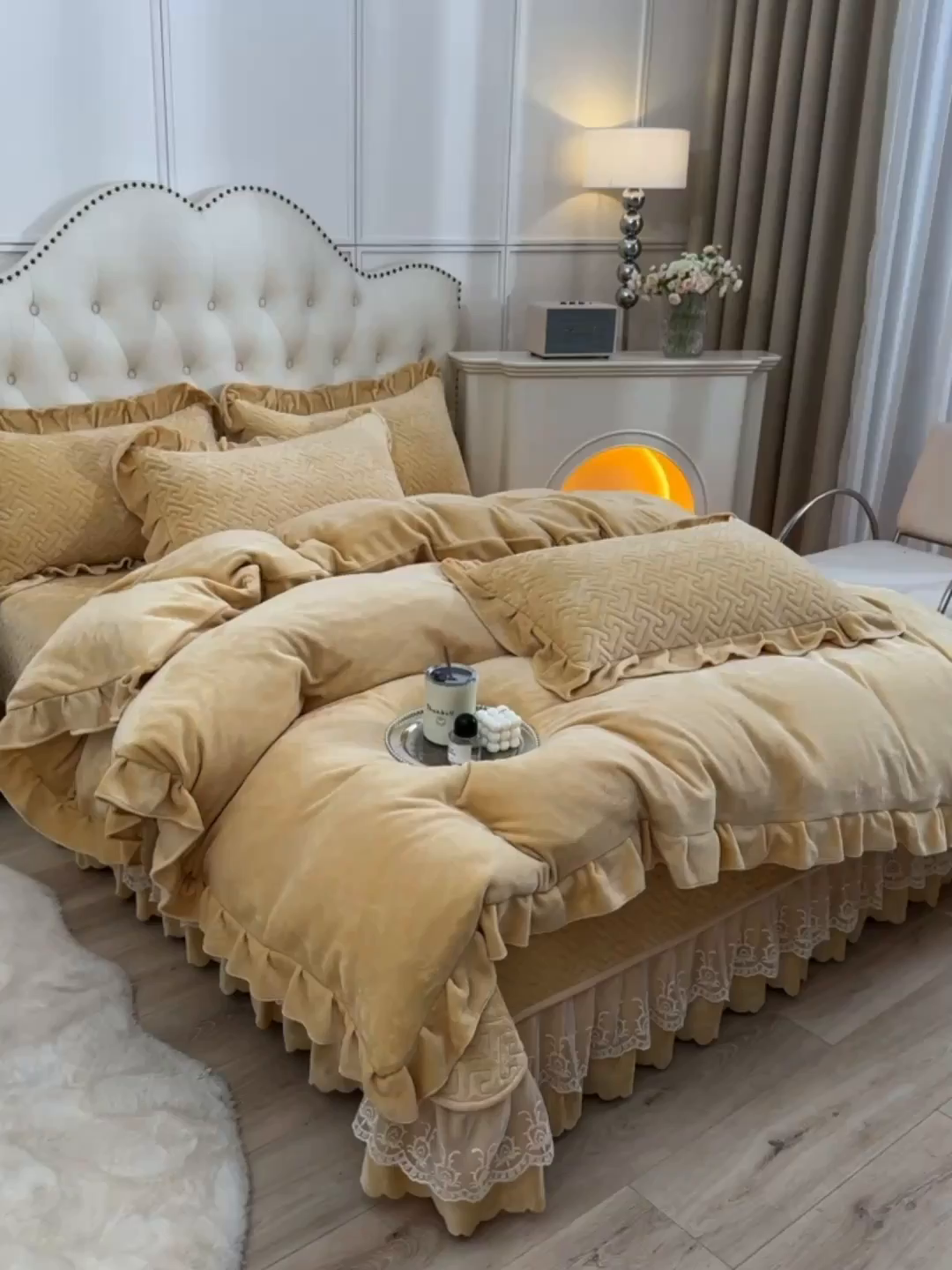 91家纺网 家纺一手货源 找家纺 畅畅家纺 2025新款11斤秋冬加厚纯色韩版牛奶绒夹棉床盖四件套-倾城 倾城-黄