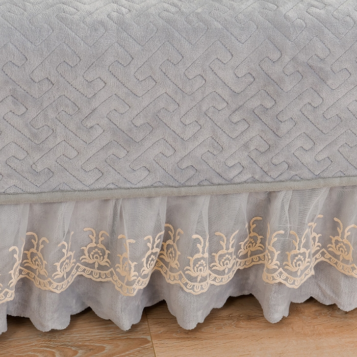 91家纺网 家纺一手货源 找家纺 畅畅家纺 2025新款11斤秋冬加厚纯色韩版牛奶绒夹棉床盖四件套-倾城 倾城-灰