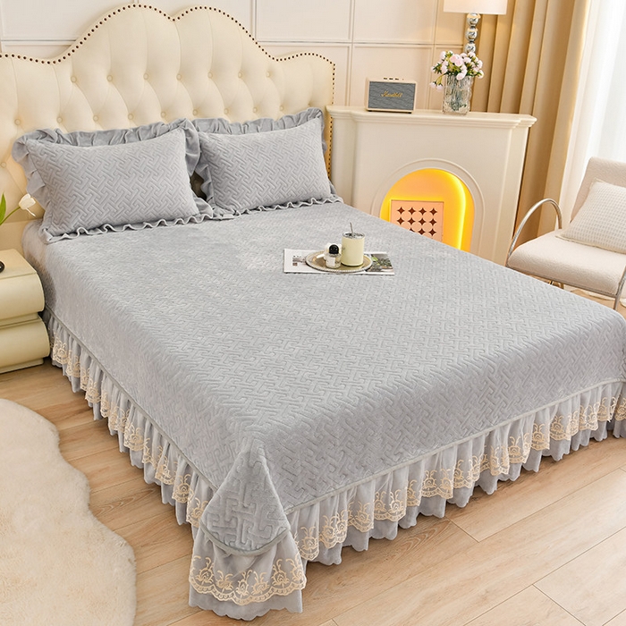 91家纺网 家纺一手货源 找家纺 畅畅家纺 2025新款11斤秋冬加厚纯色韩版牛奶绒夹棉床盖四件套-倾城 倾城-灰