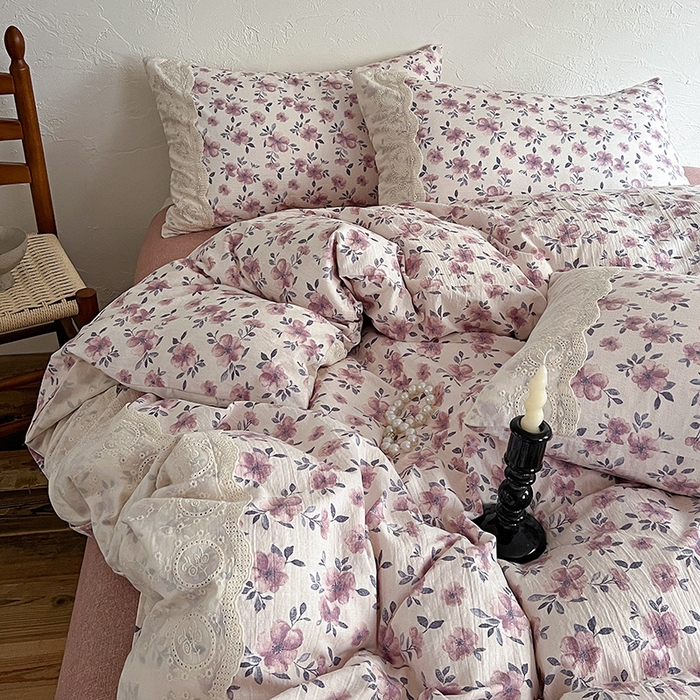 91家纺网 家纺一手货源 找家纺 仟网汇 2025新款亚麻复古花边系列四件套 幻城