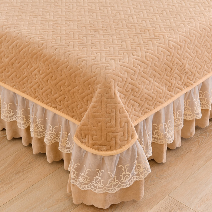 91家纺网 家纺一手货源 找家纺 畅畅家纺 2025新款11斤秋冬加厚纯色韩版牛奶绒夹棉床盖四件套-倾城 倾城-卡其