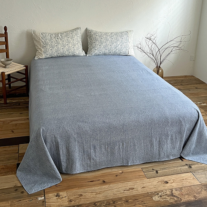 91家纺网 家纺一手货源 找家纺 仟网汇 2025新款亚麻复古花边系列四件套 卡曼-蓝