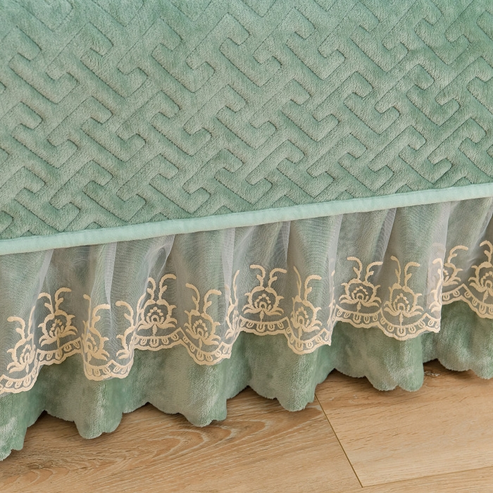 91家纺网 家纺一手货源 找家纺 畅畅家纺 2025新款11斤秋冬加厚纯色韩版牛奶绒夹棉床盖四件套-倾城 倾城-松石绿