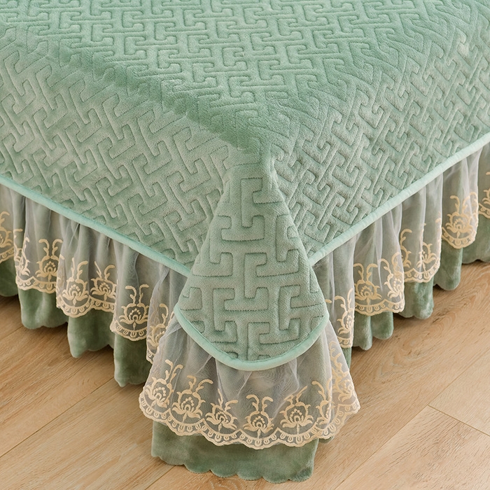 91家纺网 家纺一手货源 找家纺 畅畅家纺 2025新款11斤秋冬加厚纯色韩版牛奶绒夹棉床盖四件套-倾城 倾城-松石绿