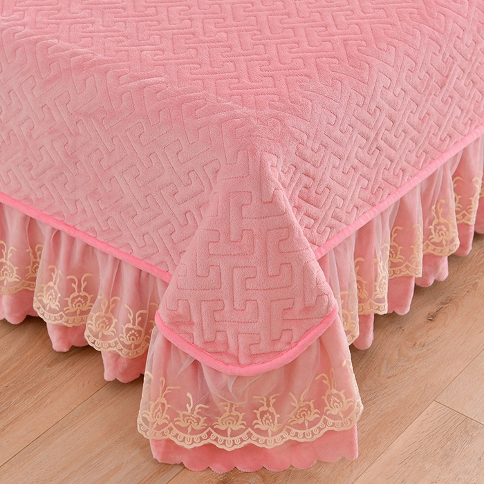 91家纺网 家纺一手货源 找家纺 畅畅家纺 2025新款11斤秋冬加厚纯色韩版牛奶绒夹棉床盖四件套-倾城 倾城-桃粉