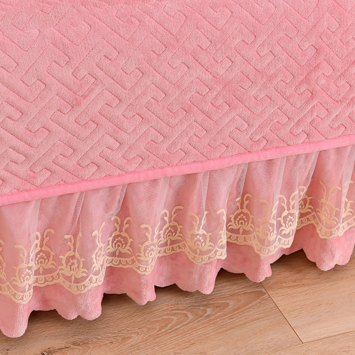 91家纺网 家纺一手货源 找家纺 畅畅家纺 2025新款11斤秋冬加厚纯色韩版牛奶绒夹棉床盖四件套-倾城 倾城-桃粉