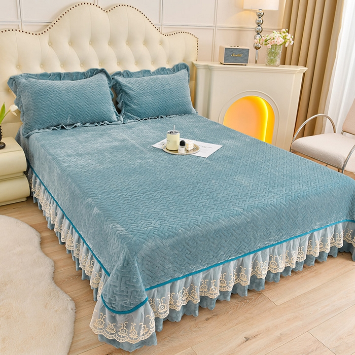 91家纺网 家纺一手货源 找家纺 畅畅家纺 2025新款11斤秋冬加厚纯色韩版牛奶绒夹棉床盖四件套-倾城 倾城-雾蓝