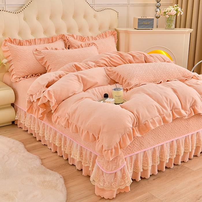 91家纺网 家纺一手货源 找家纺 畅畅家纺 2025新款11斤秋冬加厚纯色韩版牛奶绒夹棉床盖四件套-倾城 倾城-玉