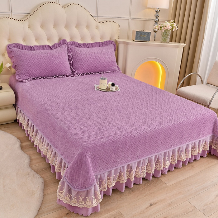 91家纺网 家纺一手货源 找家纺 畅畅家纺 2025新款11斤秋冬加厚纯色韩版牛奶绒夹棉床盖四件套-倾城 倾城-紫