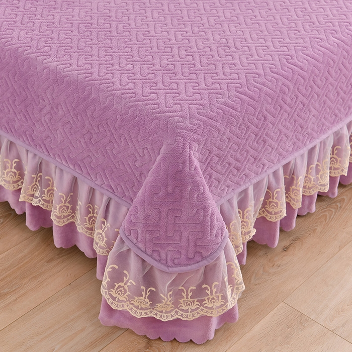 91家纺网 家纺一手货源 找家纺 畅畅家纺 2025新款11斤秋冬加厚纯色韩版牛奶绒夹棉床盖四件套-倾城 倾城-紫