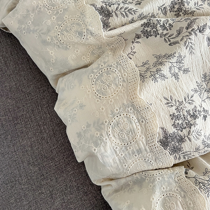 91家纺网 家纺一手货源 找家纺 仟网汇 2025新款亚麻复古花边系列四件套 欧若拉