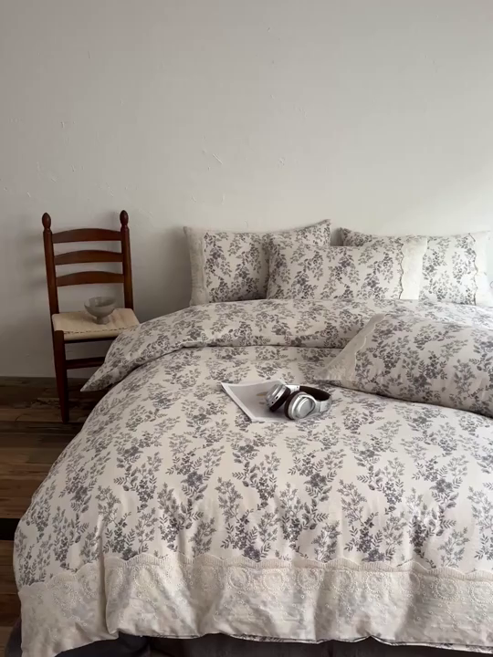 91家纺网 家纺一手货源 找家纺 仟网汇 2025新款亚麻复古花边系列四件套 欧若拉