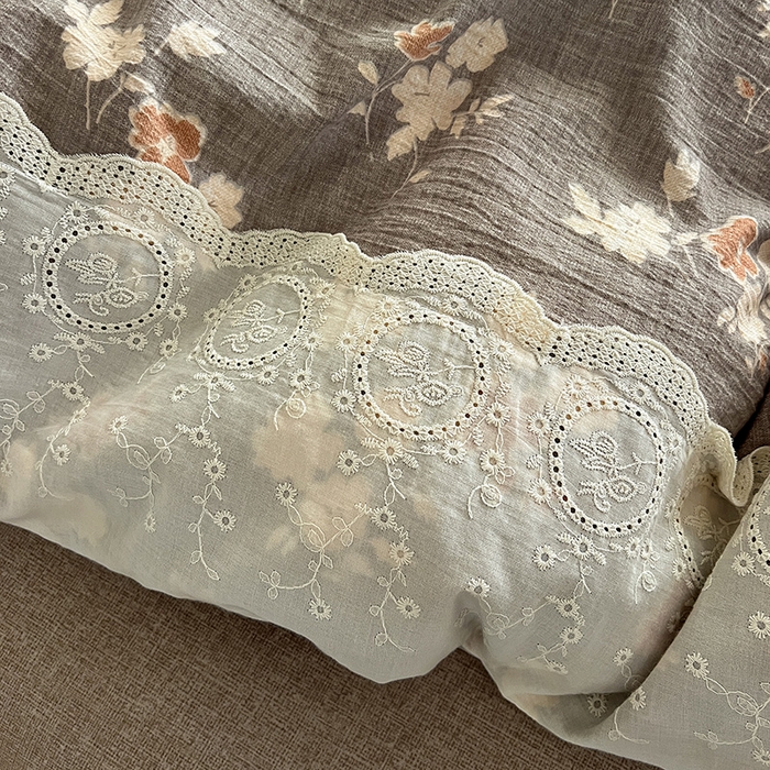 91家纺网 家纺一手货源 找家纺 仟网汇 2025新款亚麻复古花边系列四件套 山居