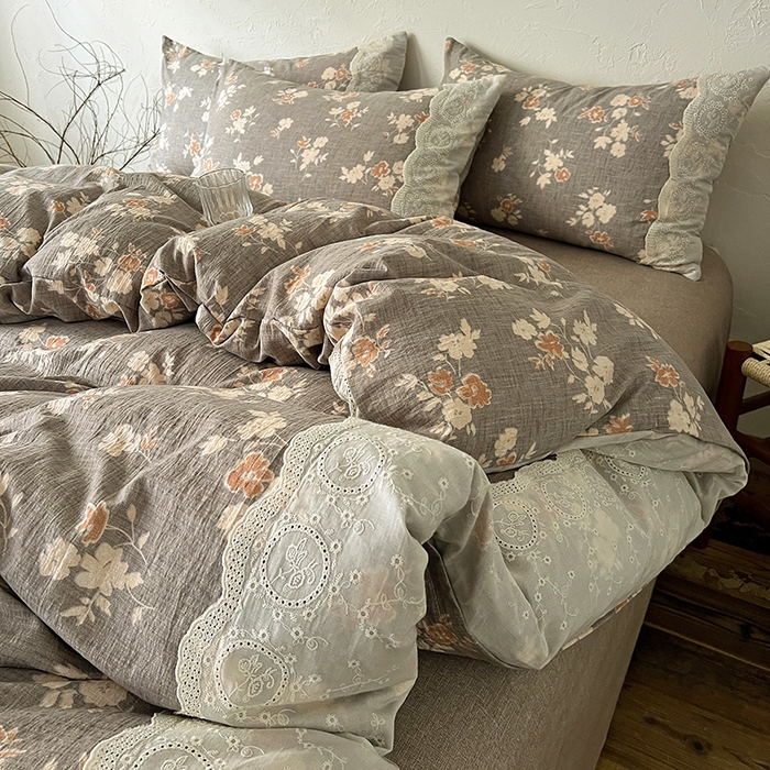 91家纺网 家纺一手货源 找家纺 仟网汇 2025新款亚麻复古花边系列四件套 山居