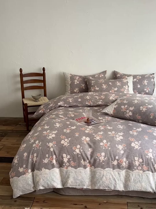 91家纺网 家纺一手货源 找家纺 仟网汇 2025新款亚麻复古花边系列四件套 山居