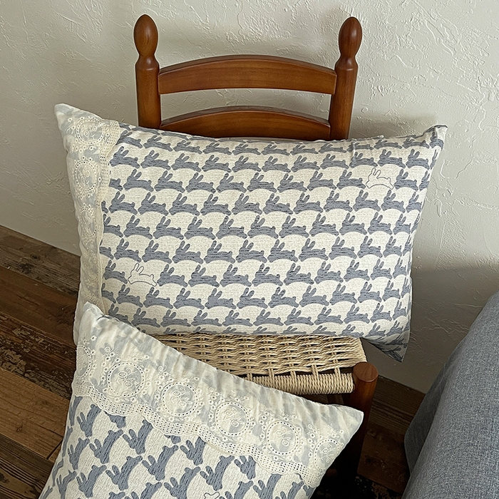 91家纺网 家纺一手货源 找家纺 仟网汇 2025新款亚麻复古花边系列四件套 兔宝宝-蓝