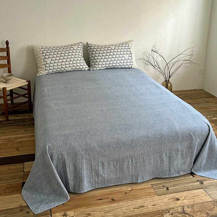 91家纺网 家纺一手货源 找家纺 仟网汇 2025新款亚麻复古花边系列四件套 兔宝宝-蓝