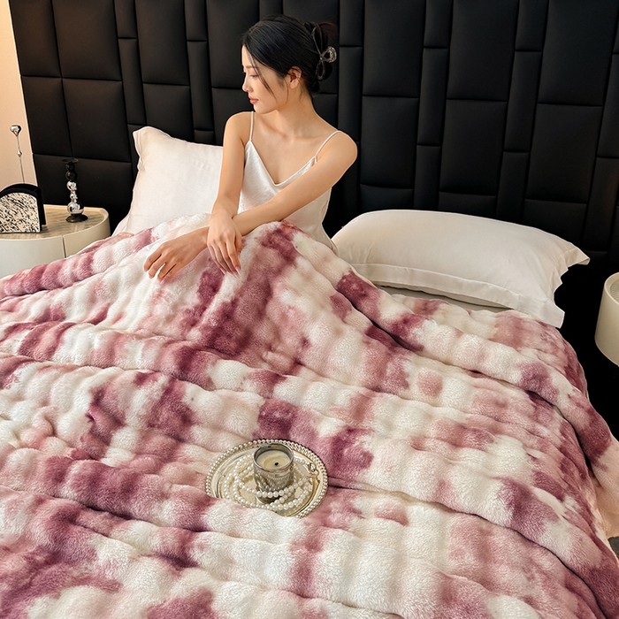 91家纺网 家纺一手货源 找家纺 （总）安琪家纺 2025新款300G炫彩水墨画仿兔毛绒大泡泡绒印花法兰绒毛毯大理石纹休闲毯沙发盖毯跨境外贸出口专供