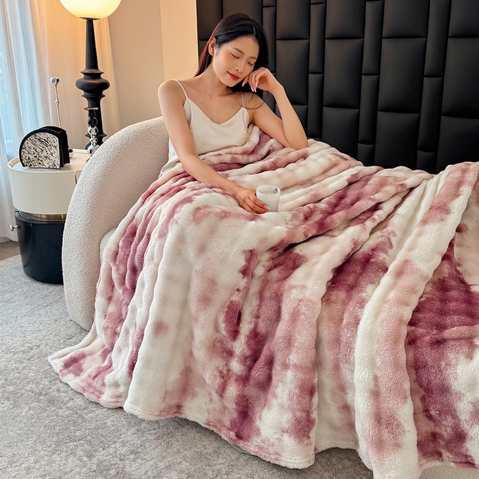 91家纺网 家纺一手货源 找家纺 （总）安琪家纺 2025新款300G炫彩水墨画仿兔毛绒大泡泡绒印花法兰绒毛毯大理石纹休闲毯沙发盖毯跨境外贸出口专供