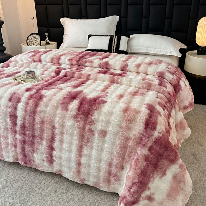 91家纺网 家纺一手货源 找家纺 （总）安琪家纺 2025新款300G炫彩水墨画仿兔毛绒大泡泡绒印花法兰绒毛毯大理石纹休闲毯沙发盖毯跨境外贸出口专供