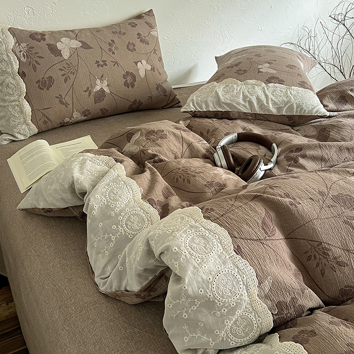 91家纺网 家纺一手货源 找家纺 仟网汇 2025新款亚麻复古花边系列四件套 晓梦