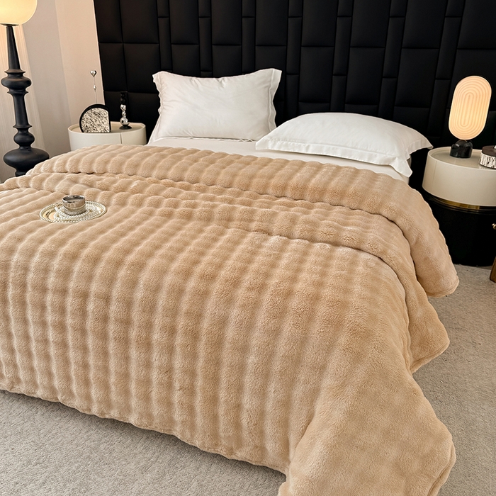 91家纺网 家纺一手货源 找家纺 安琪家纺 2025新款300G炫彩水墨画仿兔毛绒大泡泡绒印花法兰绒毛毯大理石纹休闲毯沙发盖毯跨境外贸出口专供 泡泡纯色-驼色