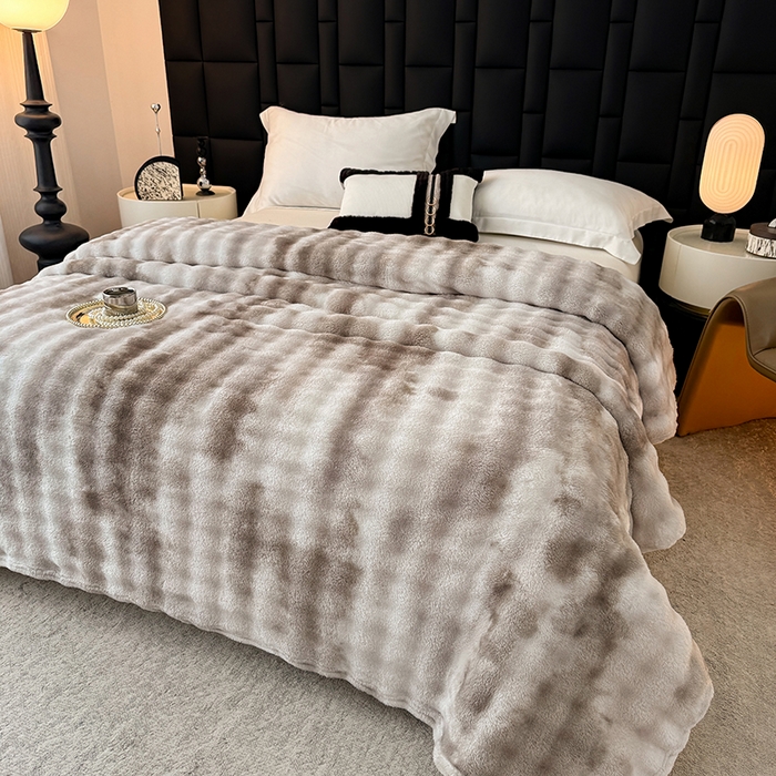 91家纺网 家纺一手货源 找家纺 安琪家纺 2025新款300G炫彩水墨画仿兔毛绒大泡泡绒印花法兰绒毛毯大理石纹休闲毯沙发盖毯跨境外贸出口专供 水墨画-雾灰