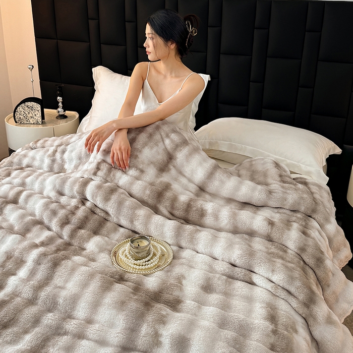 91家纺网 家纺一手货源 找家纺 安琪家纺 2025新款300G炫彩水墨画仿兔毛绒大泡泡绒印花法兰绒毛毯大理石纹休闲毯沙发盖毯跨境外贸出口专供 水墨画-雾灰