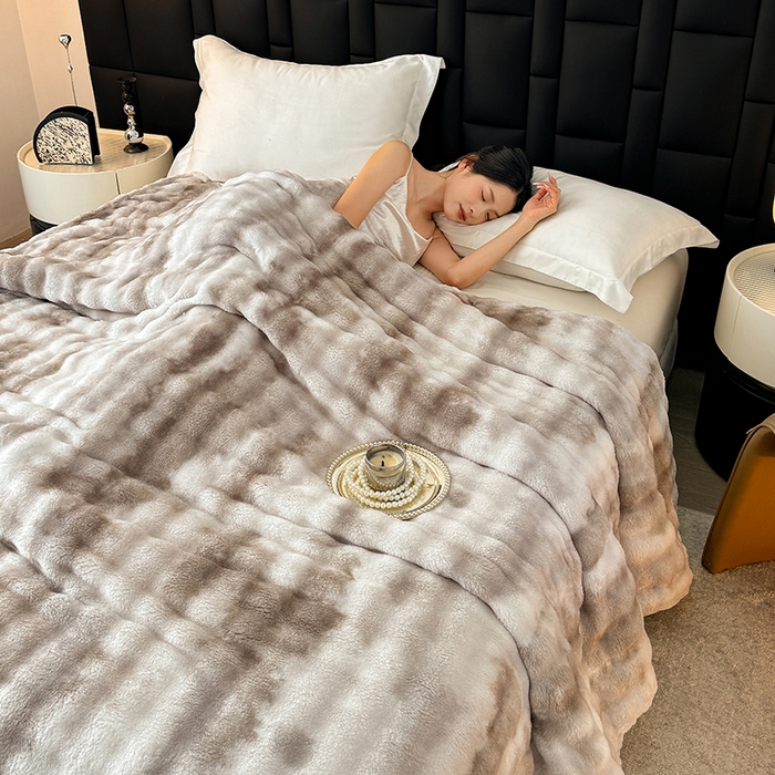 91家纺网 家纺一手货源 找家纺 安琪家纺 2025新款300G炫彩水墨画仿兔毛绒大泡泡绒印花法兰绒毛毯大理石纹休闲毯沙发盖毯跨境外贸出口专供 水墨画-雾灰