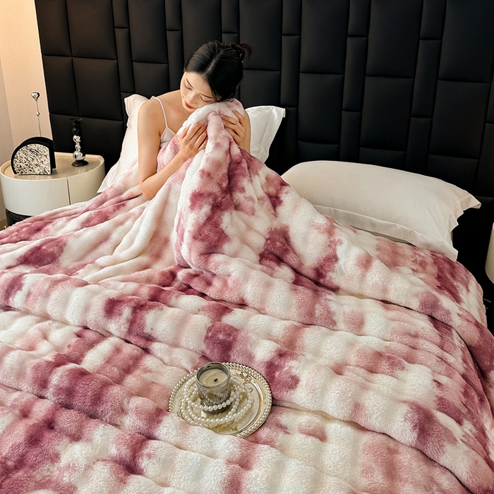 91家纺网 家纺一手货源 找家纺 安琪家纺 2025新款300G炫彩水墨画仿兔毛绒大泡泡绒印花法兰绒毛毯大理石纹休闲毯沙发盖毯跨境外贸出口专供 水墨画-红