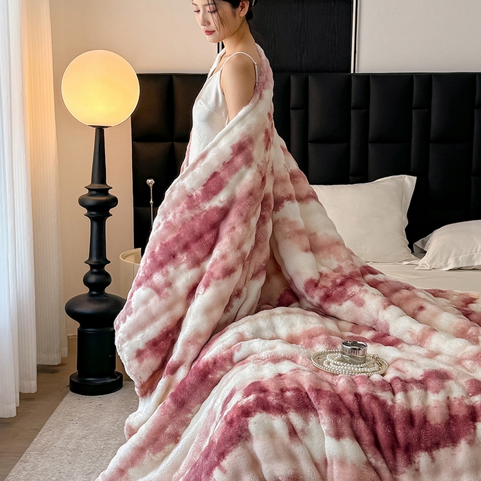 91家纺网 家纺一手货源 找家纺 安琪家纺 2025新款300G炫彩水墨画仿兔毛绒大泡泡绒印花法兰绒毛毯大理石纹休闲毯沙发盖毯跨境外贸出口专供 水墨画-红