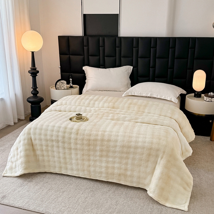 91家纺网 家纺一手货源 找家纺 安琪家纺 2025新款300G炫彩水墨画仿兔毛绒大泡泡绒印花法兰绒毛毯大理石纹休闲毯沙发盖毯跨境外贸出口专供 水墨画-米白