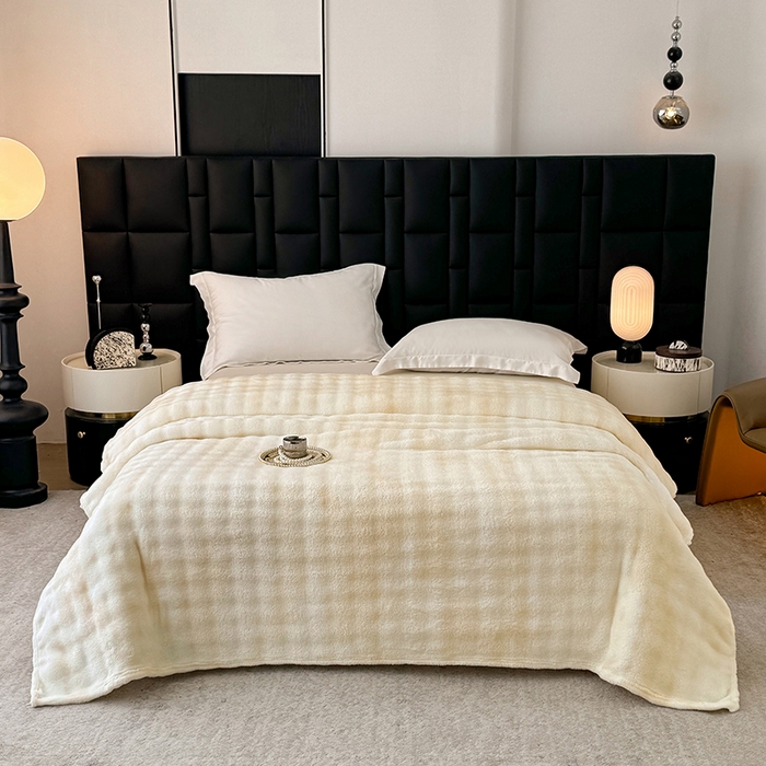 91家纺网 家纺一手货源 找家纺 安琪家纺 2025新款300G炫彩水墨画仿兔毛绒大泡泡绒印花法兰绒毛毯大理石纹休闲毯沙发盖毯跨境外贸出口专供 水墨画-米白