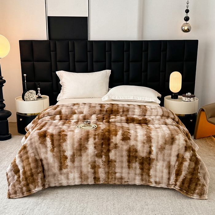 91家纺网 家纺一手货源 找家纺 安琪家纺 2025新款300G炫彩水墨画仿兔毛绒大泡泡绒印花法兰绒毛毯大理石纹休闲毯沙发盖毯跨境外贸出口专供 水墨画-深咖